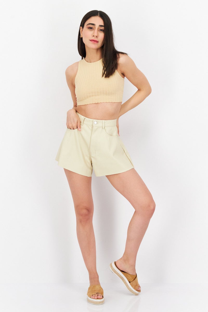 Weworewhat Women Regular Fit High Rise Flare Bell Shorts, Cream - Image 4